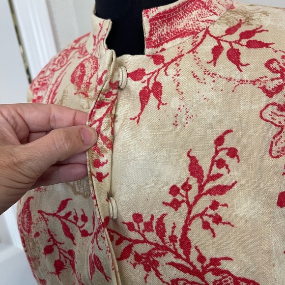 Sigrid Olsen Women's Long Floral Linen Jacket Coat Butterfly Size M Mandarin - Picture 4 of 9